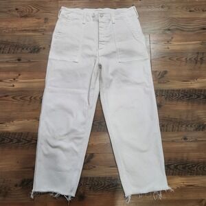 MOTHER Jeans The Patch Pocket Private Ankle Fray Jean Straight Leg White Size 29